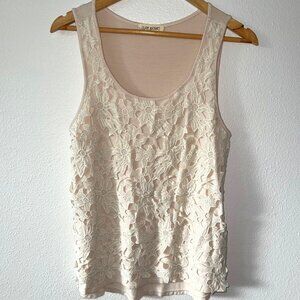Late August Cream Tank Top Crochet‎ Lace Overlay Front Size S